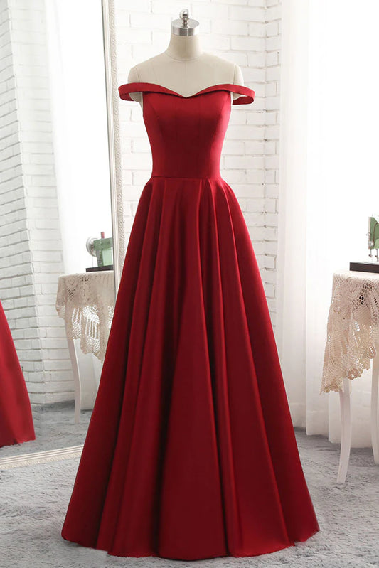 Simple off shoulder long prom dress