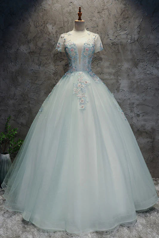 Tulle lace long prom dress