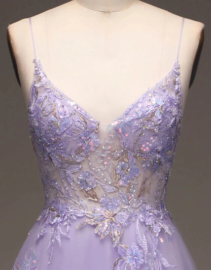 A-Line Long Glitter Prom Dress With Appliques