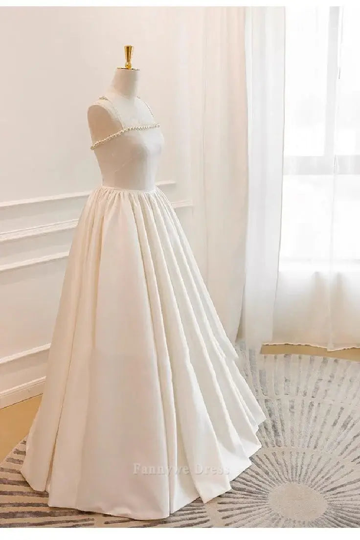 A Line Elegant Spaghetti Straps White formal dresses evening gown Prom Dress Wedding Dress