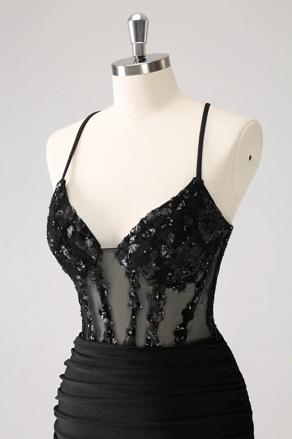 Sparkly Bodycon Spaghetti Corset Short Homecoming Dress with Lace Up Back