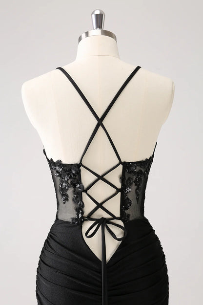 Sparkly Bodycon Spaghetti Corset Short Homecoming Dress with Lace Up Back