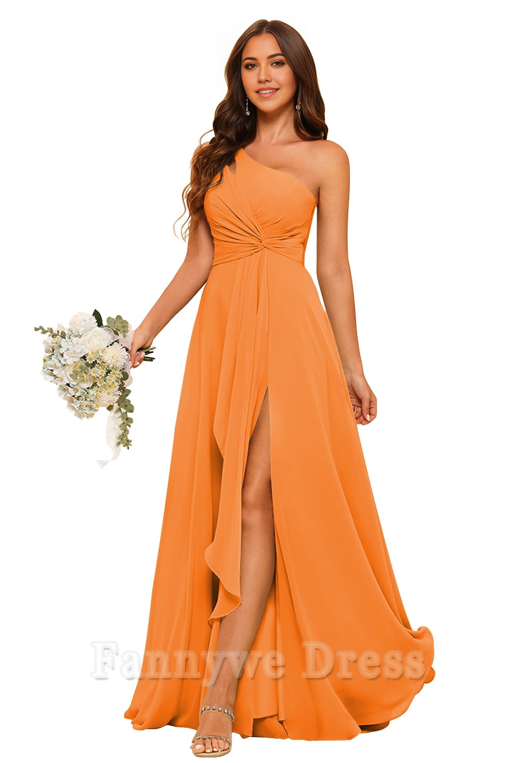 A-line One Shoulder Chiffon formal dresses Bridesmaid Dresses evening gown Prom Dress with Pleated