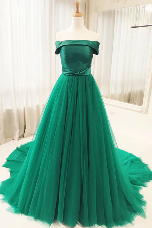 Simple tulle long prom dress
