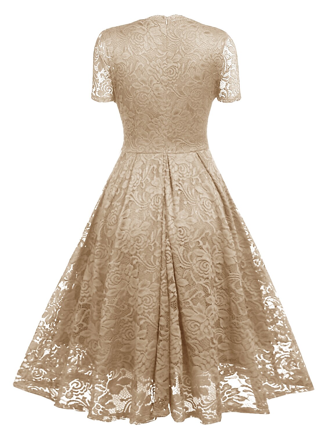 Vestidos de cóctel de corte A, minimalistas, para fiestas, hasta la rodilla, manga corta, escote en V, licra, con aplicación de encaje.