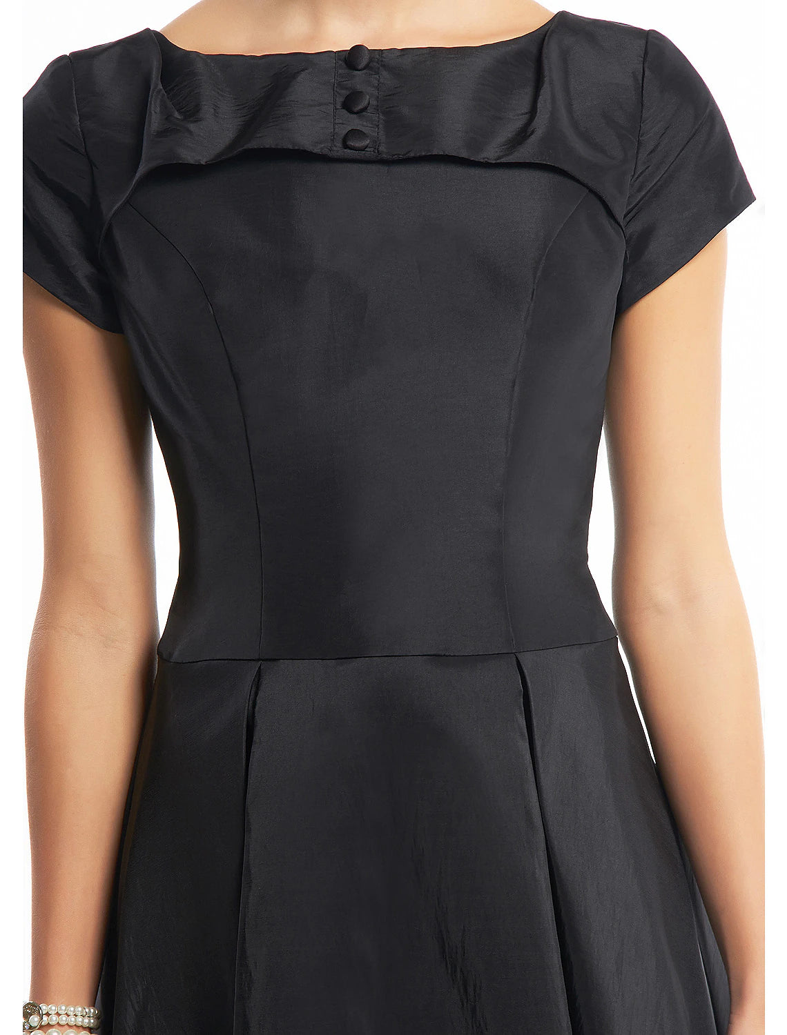 A-Linie Vintage Kleid Homecoming Tee Länge Kurzarm Boot-Ausschnitt Taft mit Knöpfen