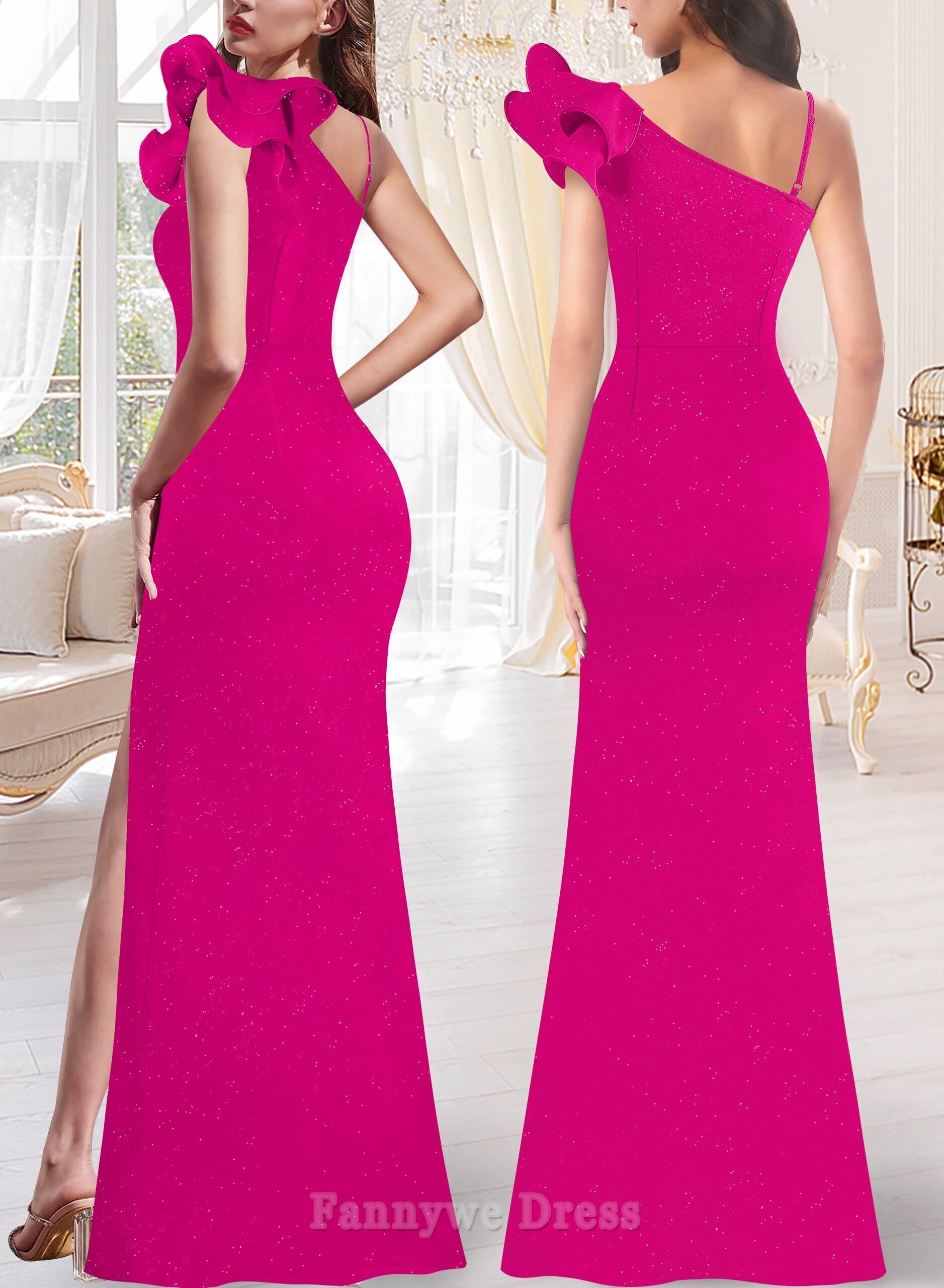 Mermaid Elegant V Neck Ruffle One Shoulder Strap Ruched formal dresses evening gown Prom Dress