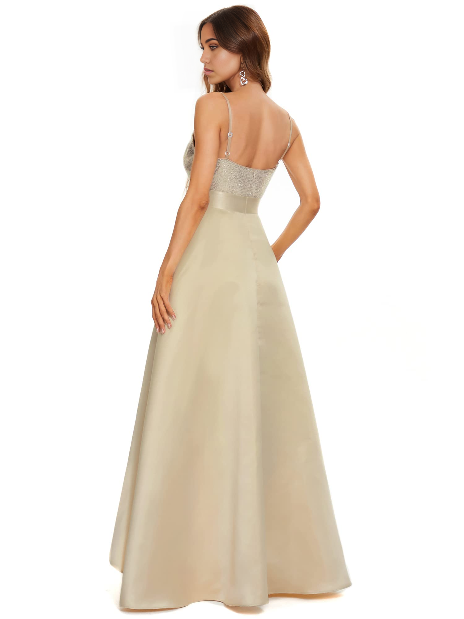 A-line V-Neck High-Low Satin formal dresses Bridesmaid Dresses evening gown Prom Dress