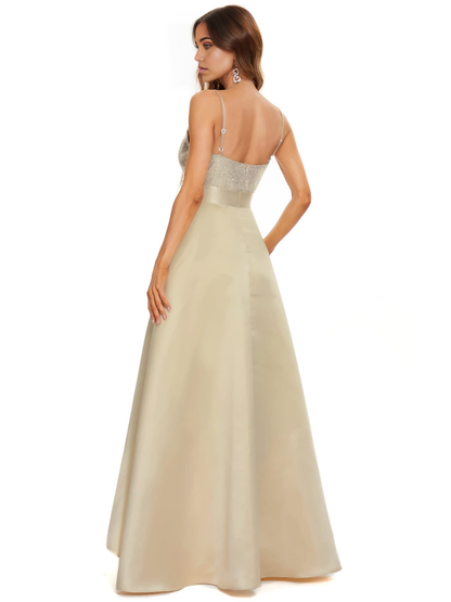 A-Linie V-Ausschnitt High-Low Satin Abendkleider Brautjungfernkleider Abendkleid Ballkleid 