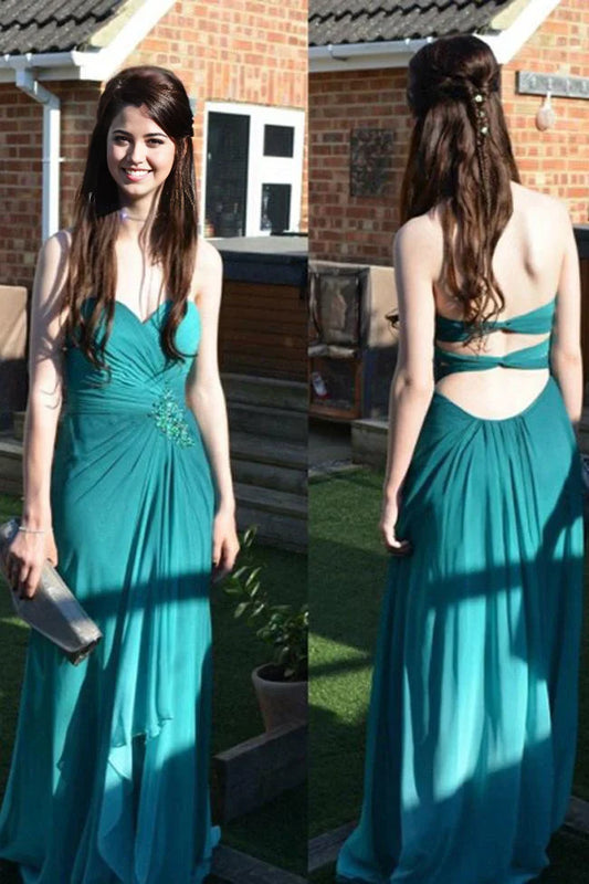 Vestido de noche largo de gasa con volantes, espalda descubierta y hombros descubiertos
