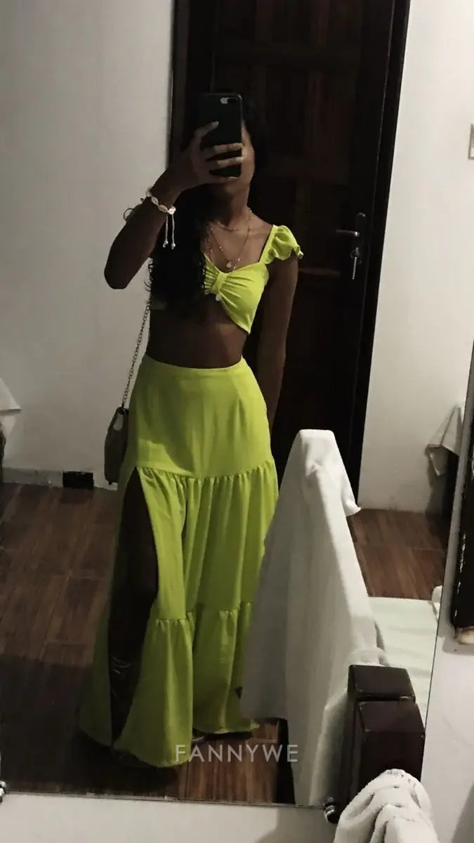 Two Piece A-Line Sweetheart Neck Split Green formal dresses Bridesmaid Dresses evening gown Prom Dress