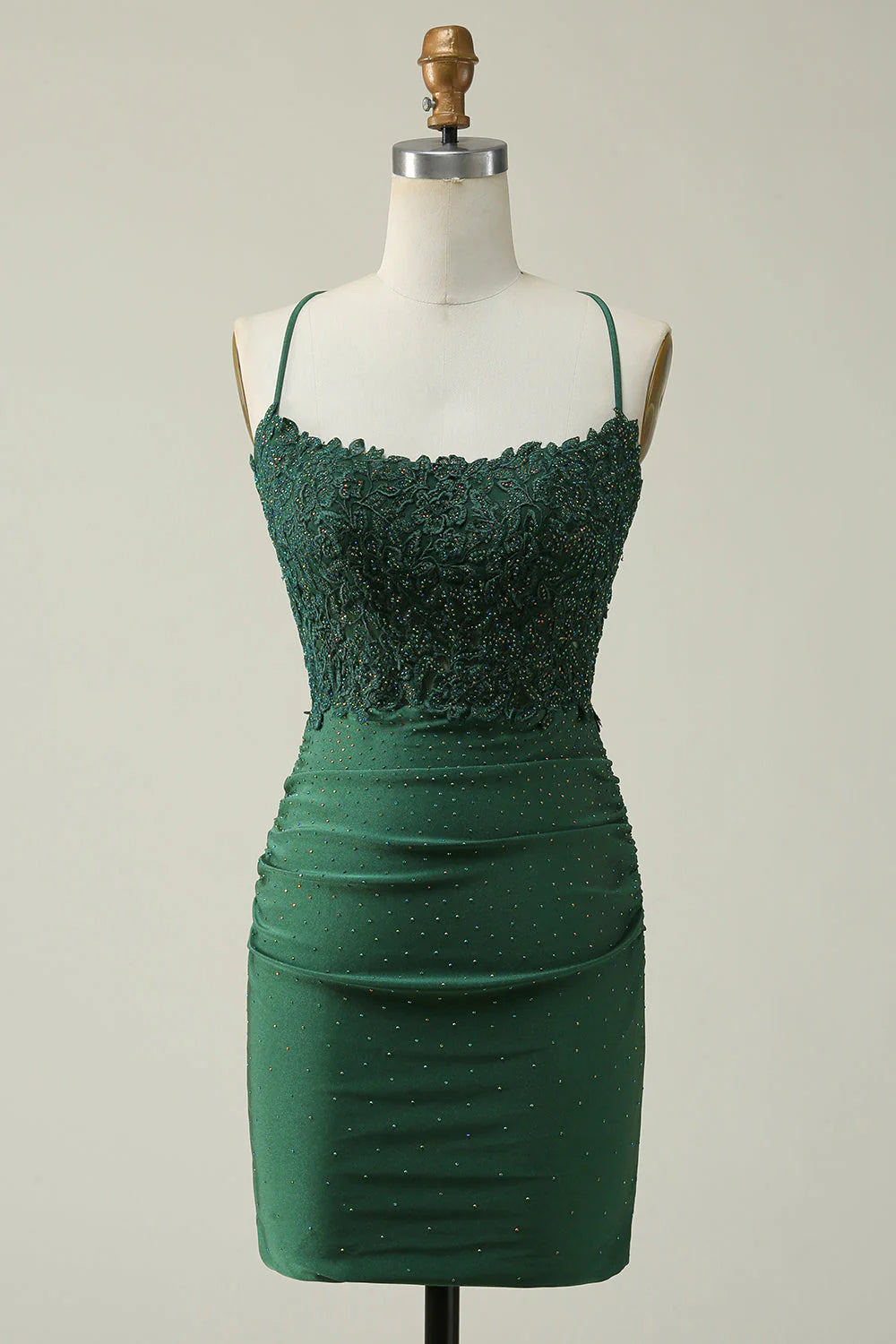 Sheath Spaghetti Straps Short Homecoming Dress with Appliques