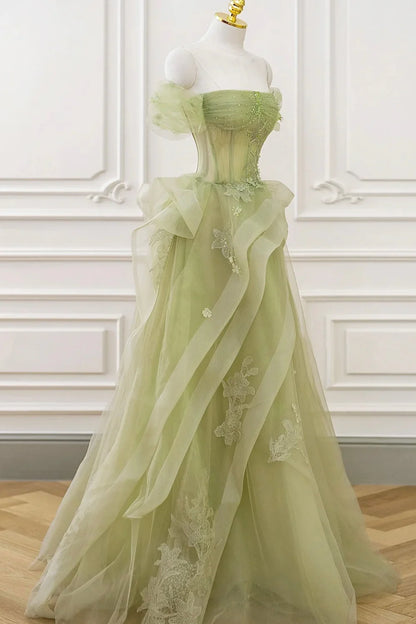 A-Linie Tüll Spitze Korsett Formelles Partykleid Langes Ballkleid