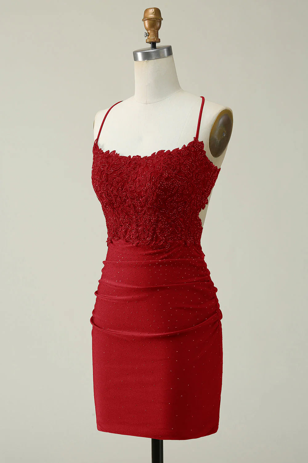 Sheath Spaghetti Straps Short Homecoming Dress with Appliques
