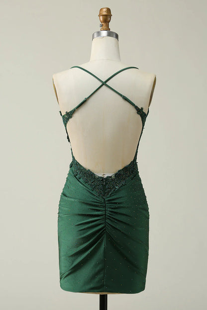 Sheath Spaghetti Straps Short Homecoming Dress with Appliques