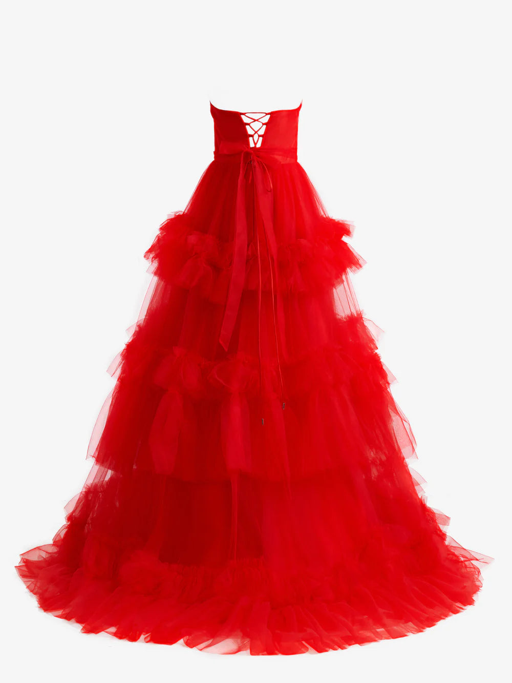 A-Linien-Ballkleid aus trägerlosem Tüll mit Rüschen