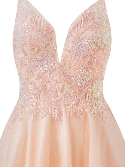 A-line Corset Applique Tulle Bow Straps sweep train Long Prom Dress Homecoming Dresses