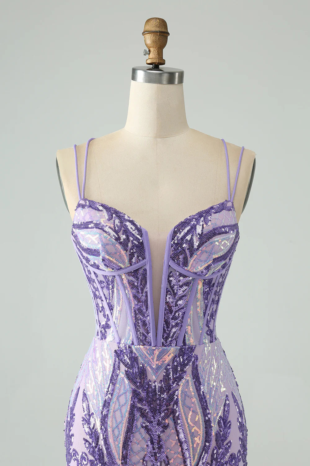 Sparkly Spaghetti Straps Corset Unique Homecoming Dress with Sequins
