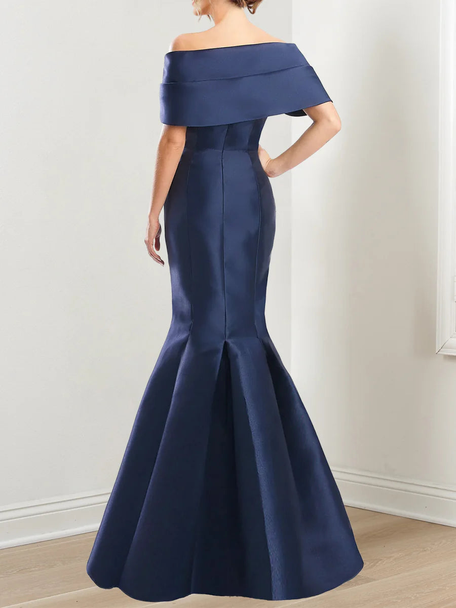 Vestidos de madre de la novia con mangas cortas y corte sirena sin tirantes