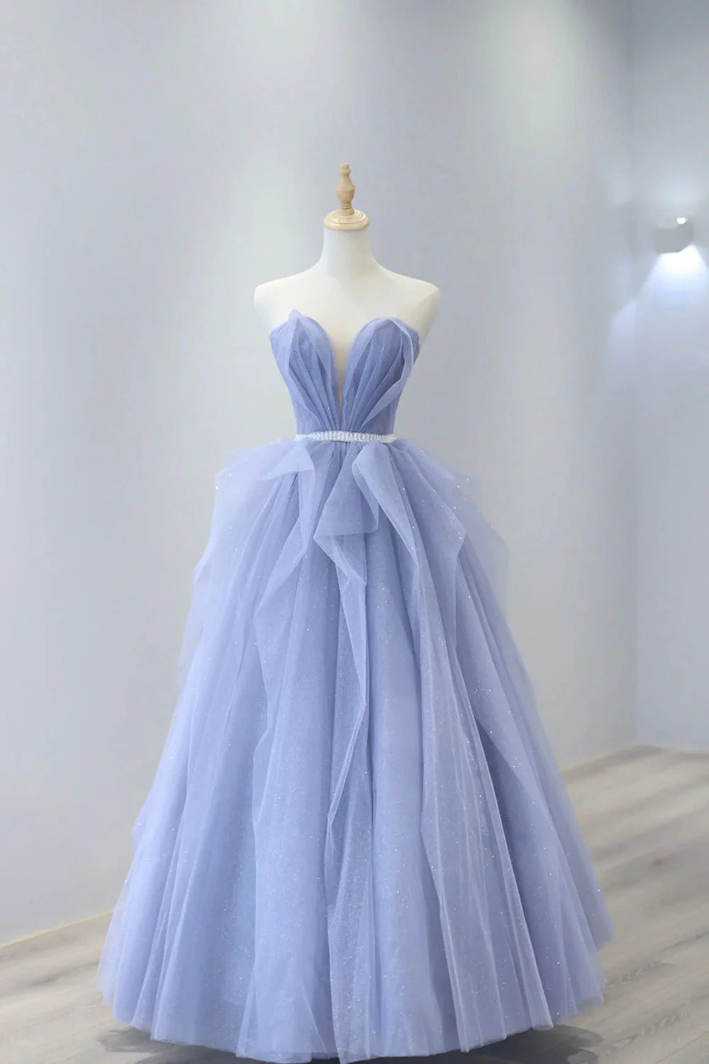 A-Linie Trägerlos Tüll Herzausschnitt Abendkleid Langes Ballkleid