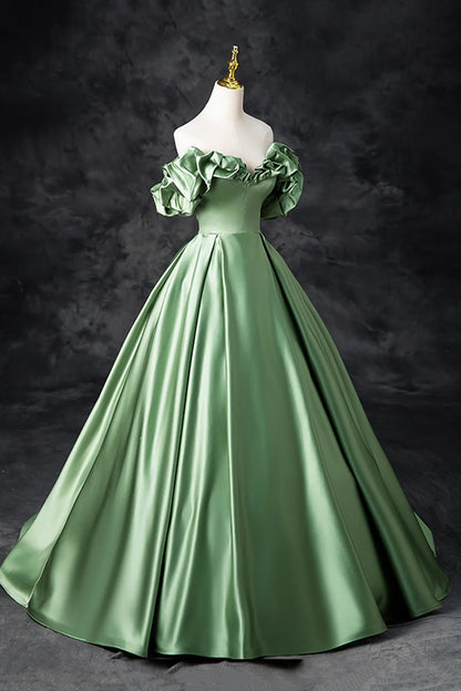 A-Line Off the Shoulder Formal Satin Long Evening Dress