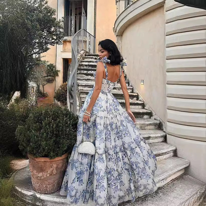 A Line Sweetheart Floral Chiffon Elegant Floor Length Long formal dresses Bridesmaid Dresses evening gown Prom Dress