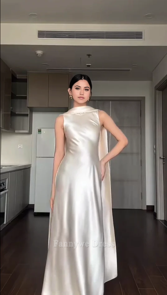 Sheath Elegant Sleeveless Satin Ivory Long formal dresses Bridesmaid Dresses evening gown Prom Dress