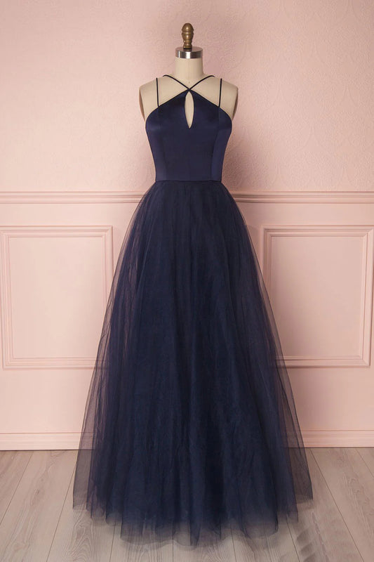 Simple tulle long prom dress