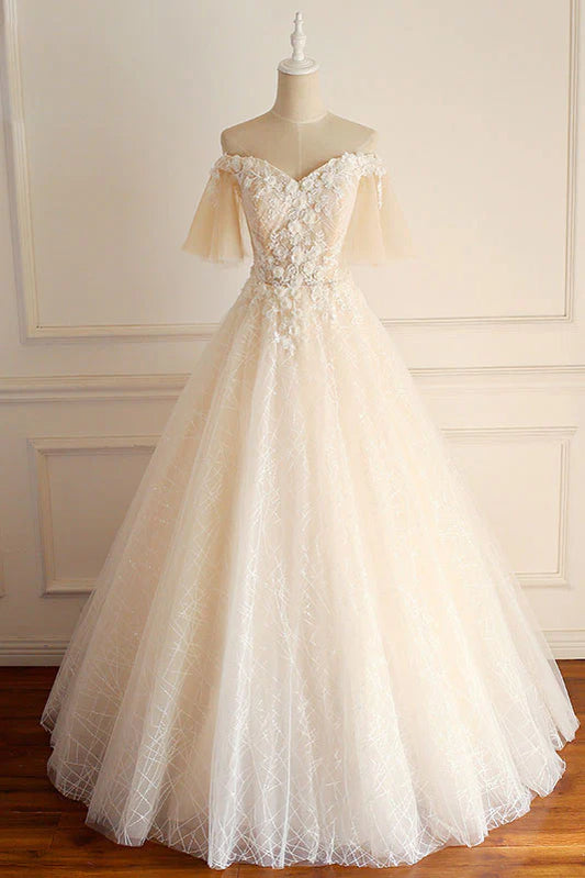 Tulle lace long prom dress