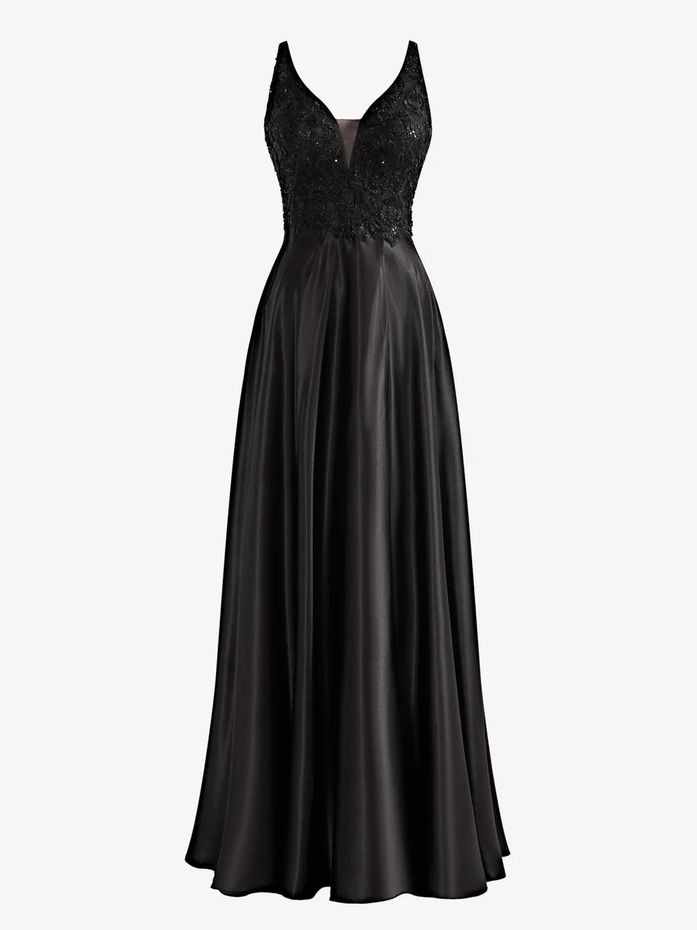 A-Linien-Ballkleid aus Satin mit V-Ausschnitt und Schlitz