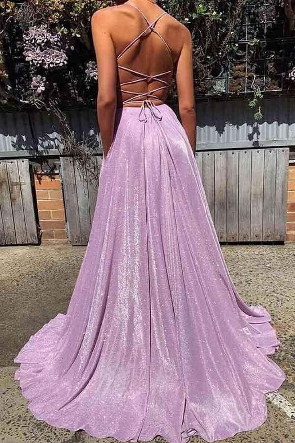 Sexy Deep V-neck Backless Prom Dresses Sparkly Long Prom Dresses