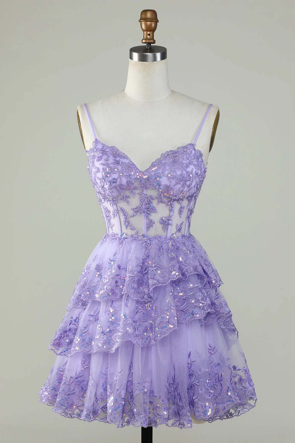 A Line Spaghetti Straps Sparkly Corset Homecoming Dress