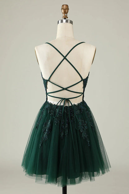 A Line Spaghetti Straps Short Homecoming Dress with Appliques