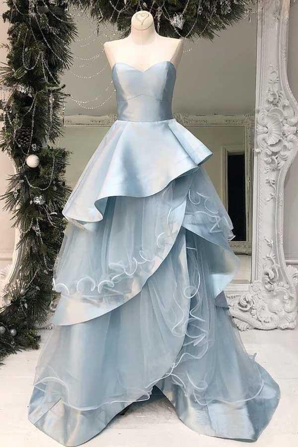 Strapless Long Ruffle Prom Dresses