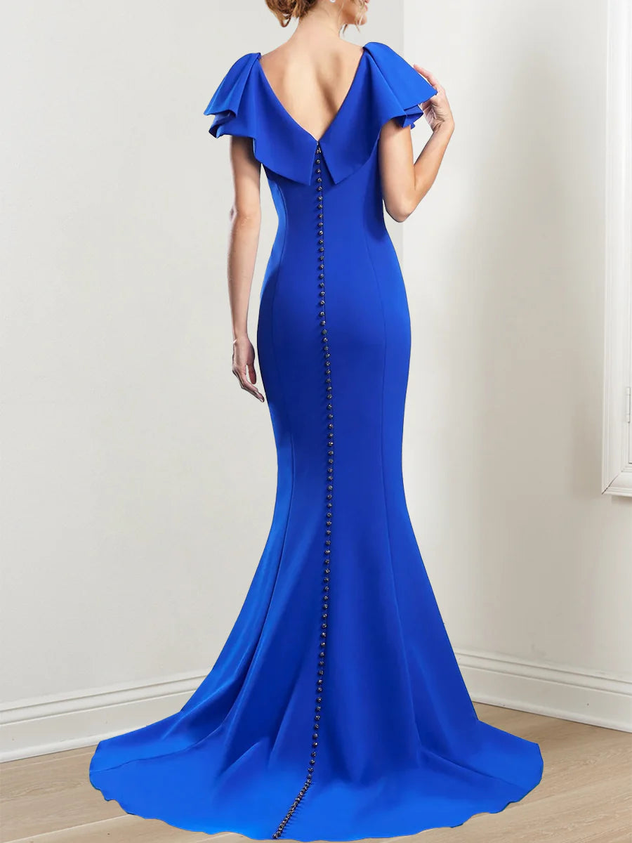 Mermaid V-Neck Short Sleeves Split Side Mother Of The Bride Dresses