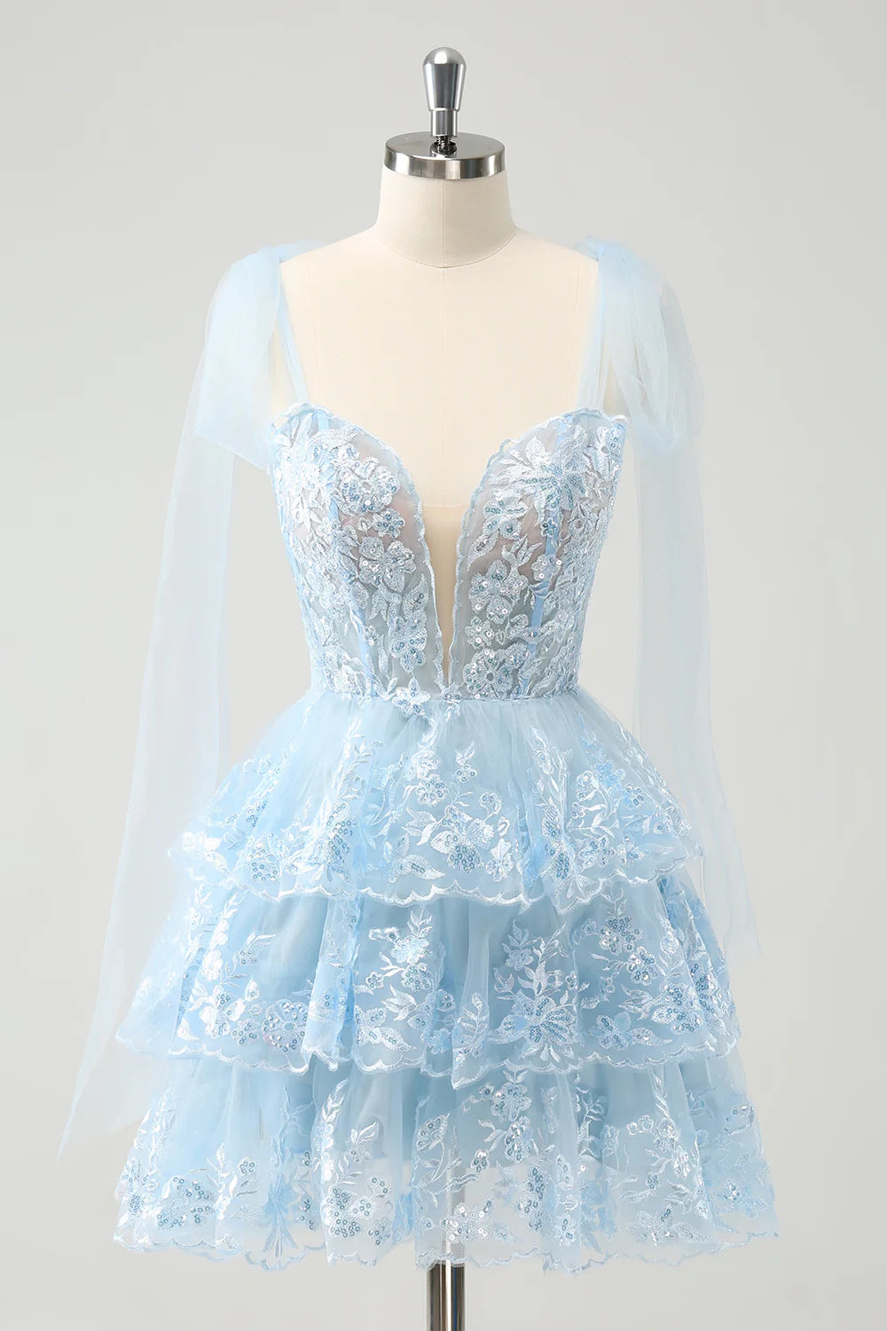 A Line Glitter Embroidery Tiered Homecoming Dress with Appliques