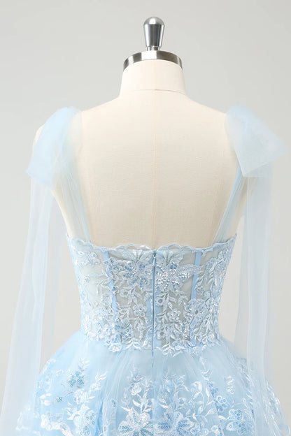 A Line Glitter Embroidery Tiered Homecoming Dress with Appliques