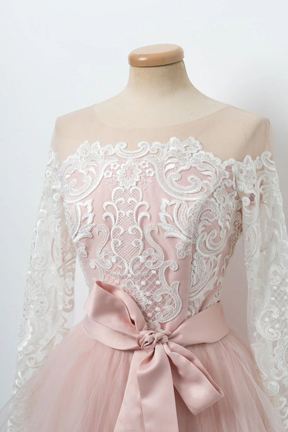 V neck lace long wedding dress