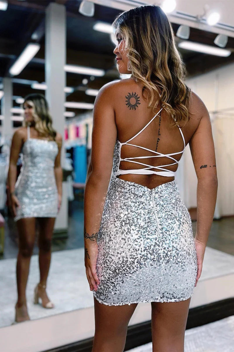 Bodycon Straps Sequins Short Homecoming Dresses