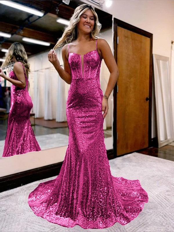 Trumpet/Mermaid Sequins Sweetheart Sleeveless Court Train Corset Dresses