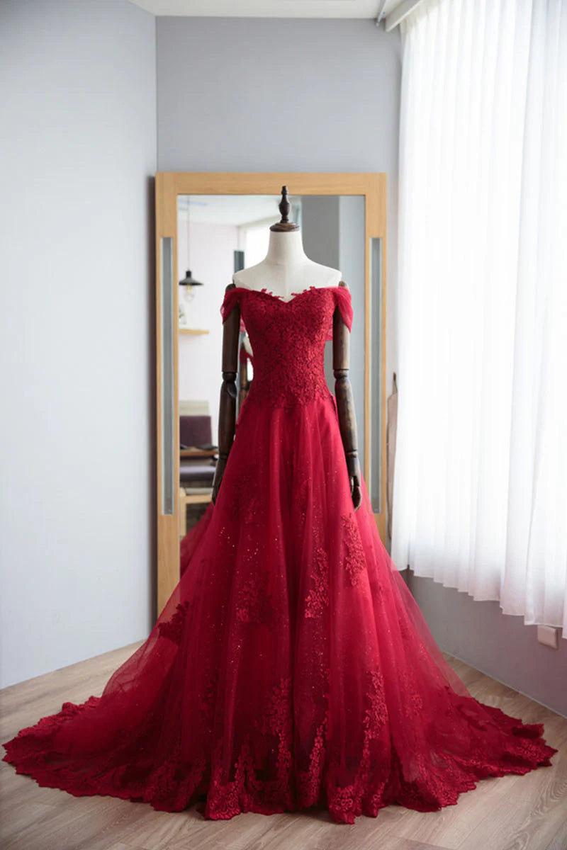 sweetheart lace tulle long prom dress