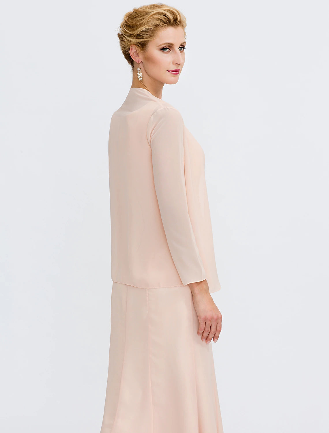 Vestido de dos piezas tipo tubo/columna para madre de la novia, para invitadas de boda de otoño, talla grande, elegante, cuello joya, largo hasta la rodilla, de gasa, sin mangas, cruzado, incluido con faja/cinta, pliegues y abalorios