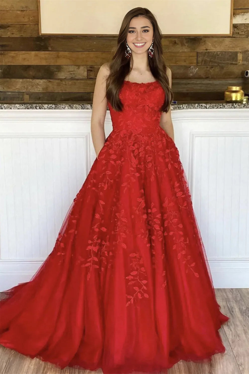 Vestido de fiesta princesa con tirantes finos y corte A