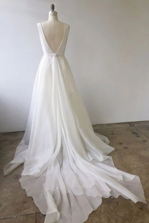 V neck chiffon long prom dress