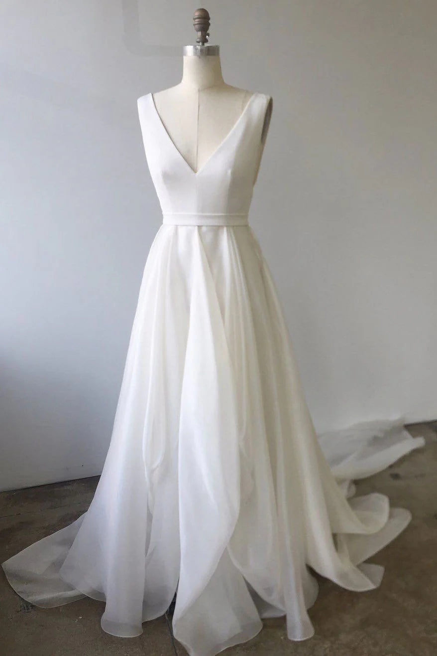 V neck chiffon long prom dress