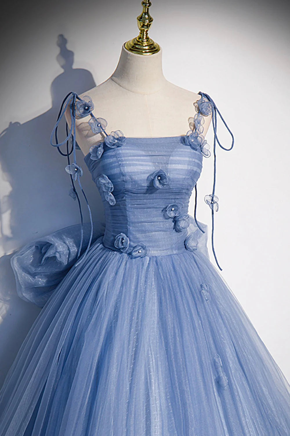 A-Linie Tüll Lange Spaghettiträger Partykleid Ballkleid mit Schleife