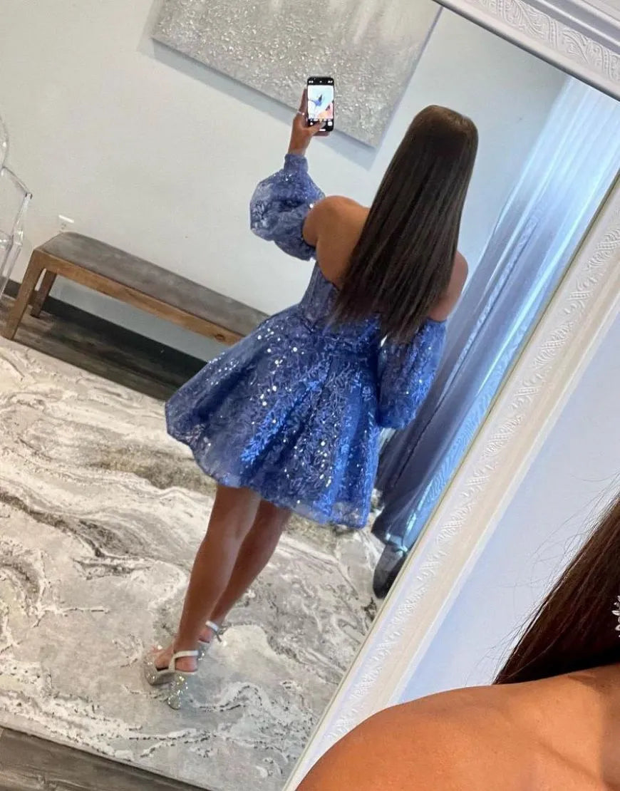 A-Line Lace Homecoming Dress With Detachable Sleeves