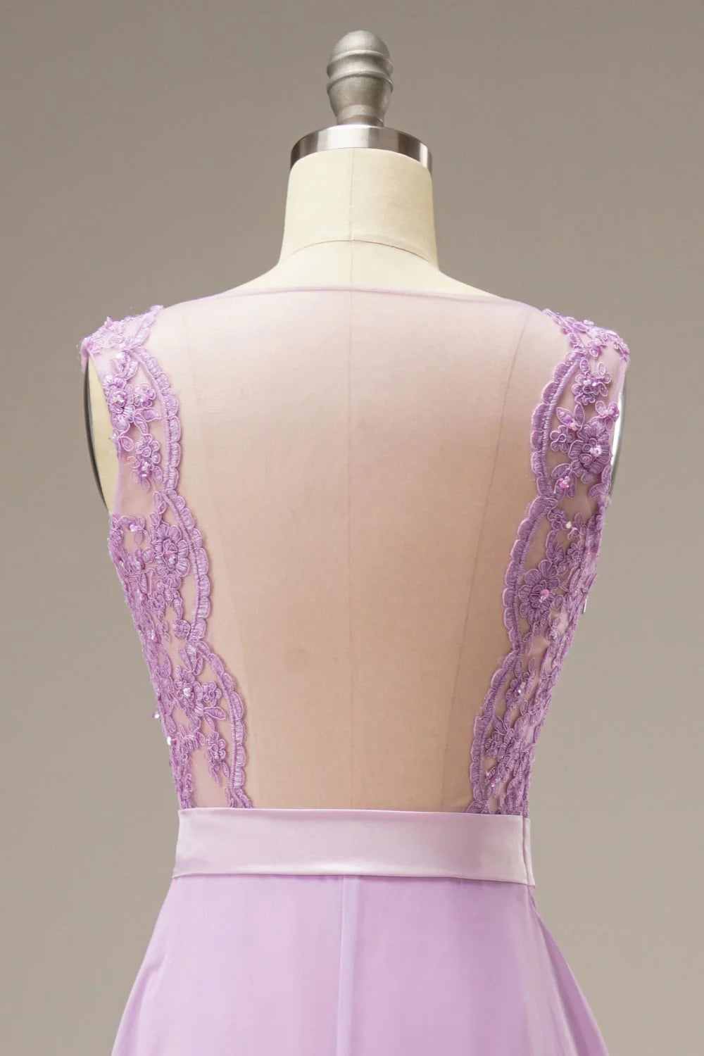 A Line Lace Top Sweep Train Prom Dress