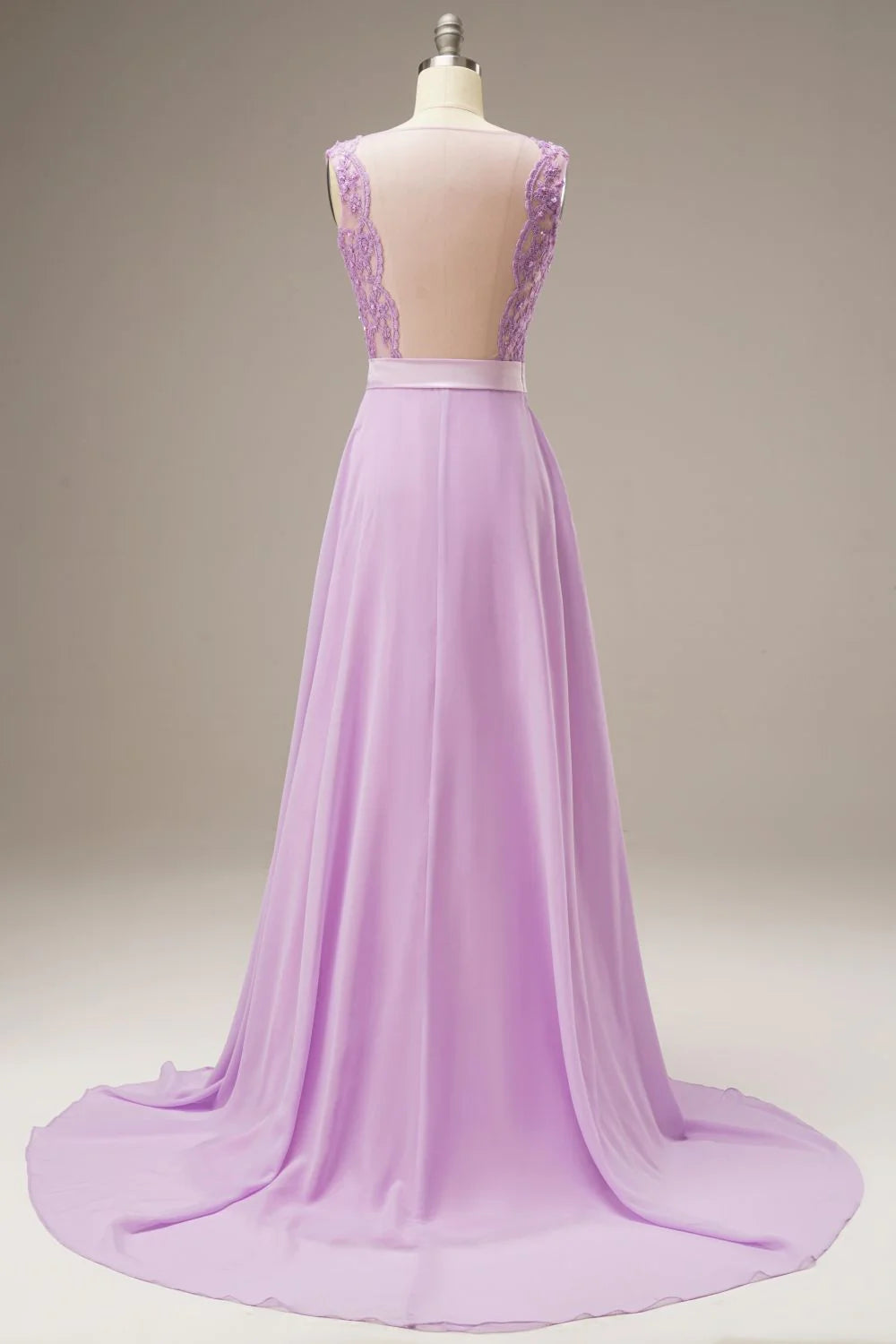 A Line Lace Top Sweep Train Prom Dress