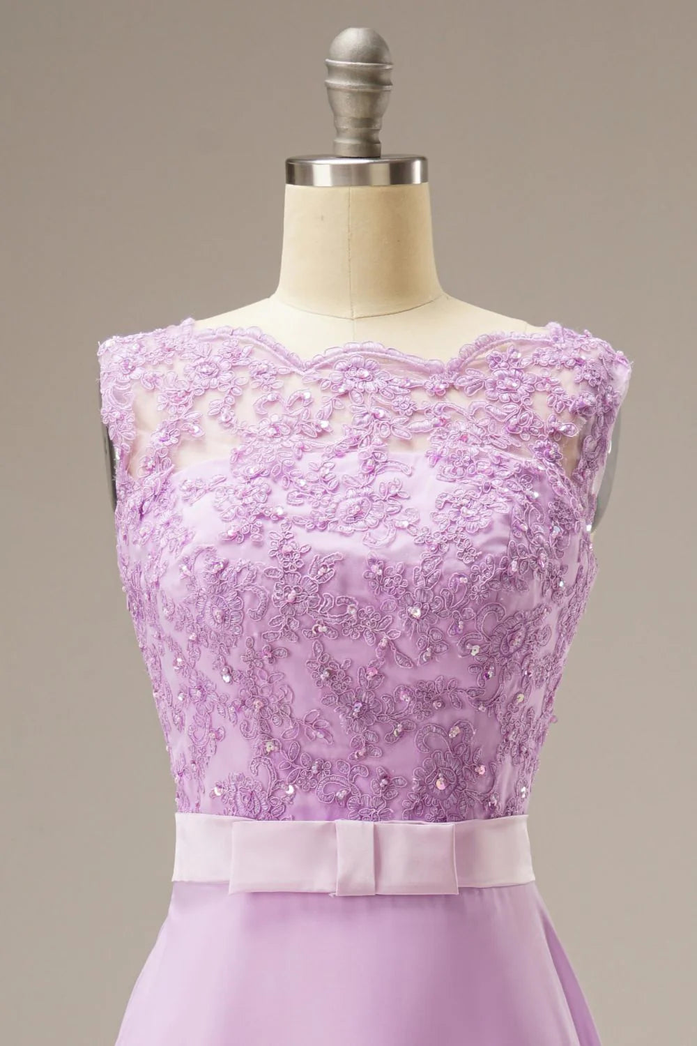 A Line Lace Top Sweep Train Prom Dress